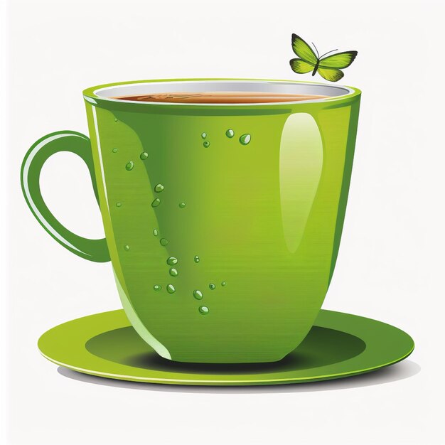 hay una taza verde con una mariposa encima ai generativa