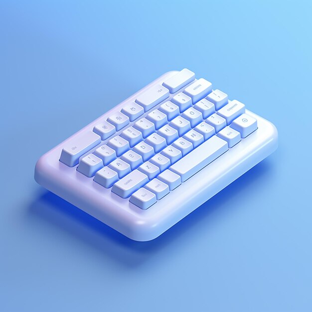 Foto hay un teclado de computadora con una pizarra blanca en un fondo azul generativo ai