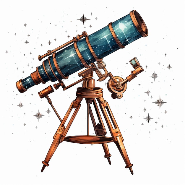 Foto hay un telescopio en un trípode con una estrella en el fondo generativo ai