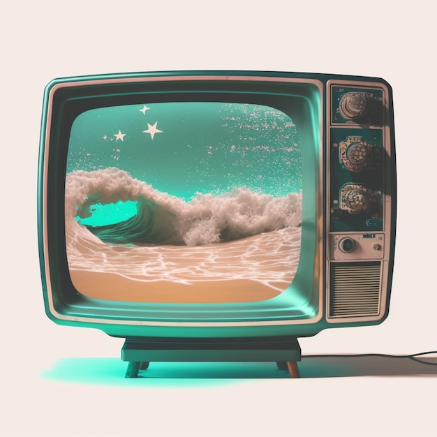 Hay un televisor con una imagen de una onda que sale de él generativo ai