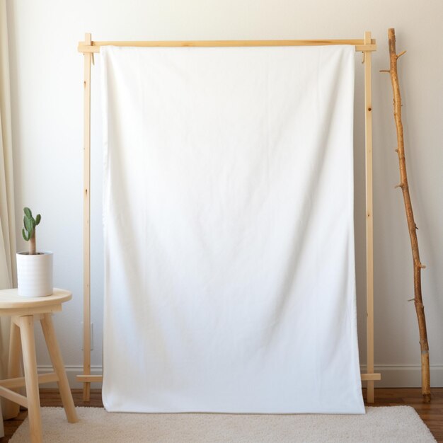 Foto hay un telón de fondo blanco en una habitación con una planta generativa ai