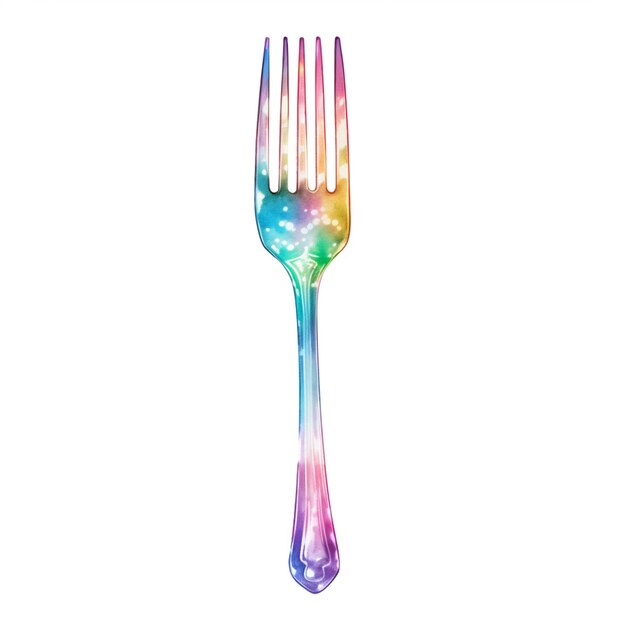 Foto hay un tenedor con un diseño de color arco iris en él generativo ai