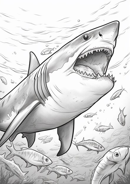 hay un tiburón que está nadando en el agua con otros peces generativos ai