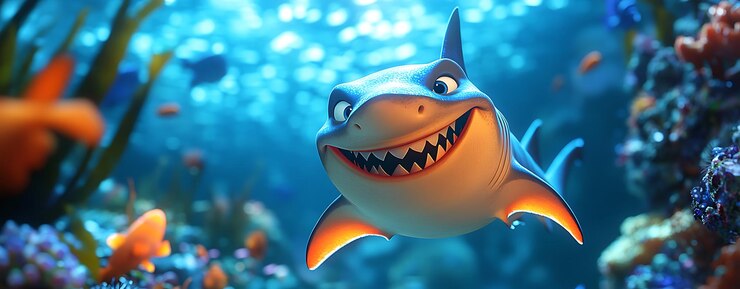Hay un tiburón que está sonriendo en el agua.