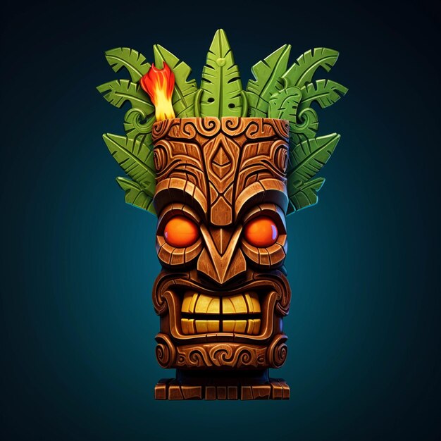 hay un tiki con una planta en la parte superior de ella generativo ai