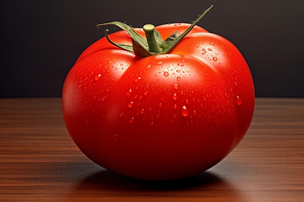 Hay un tomate grande sobre una mesa con gotitas de agua ai generativo