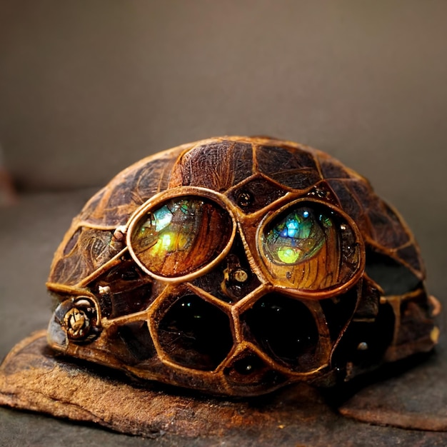 hay una tortuga con gafas sentada sobre un trozo de madera ai generativo