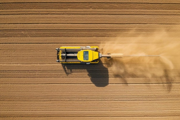 Hay un tractor amarillo en el campo con el número 4.