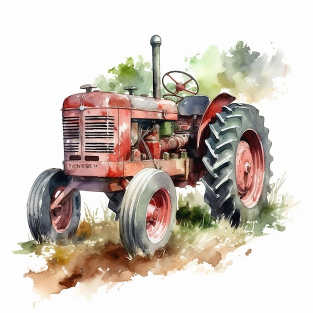 Hay un tractor rojo que está sentado en la hierba generativa ai.