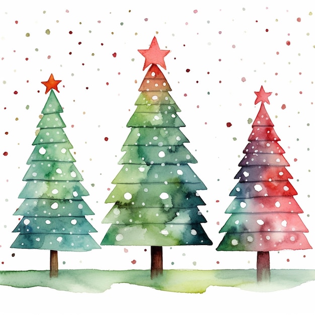 hay tres árboles de navidad con estrellas en la nieve ai generativo