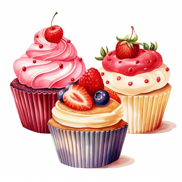 Hay tres cupcakes con diferentes ingredientes en ellos generativo ai