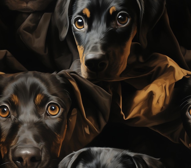 Foto hay tres perros que están acostados juntos sobre una manta ai generativa