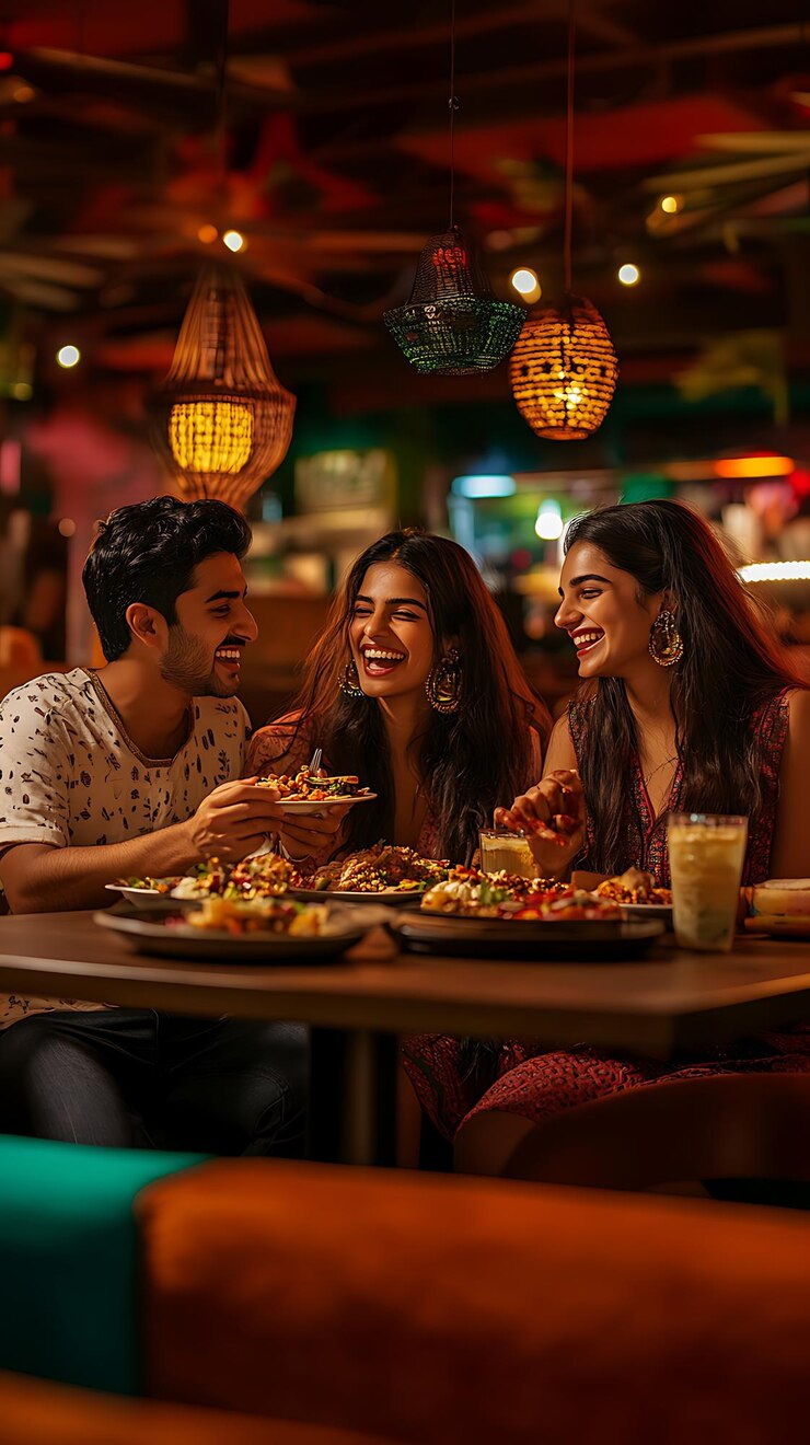 Hay tres personas sentadas en una mesa comiendo pizza juntas.