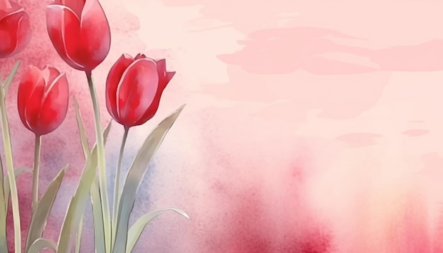 Hay tres tulipanes rojos en un jarrón sobre una mesa generativa ai