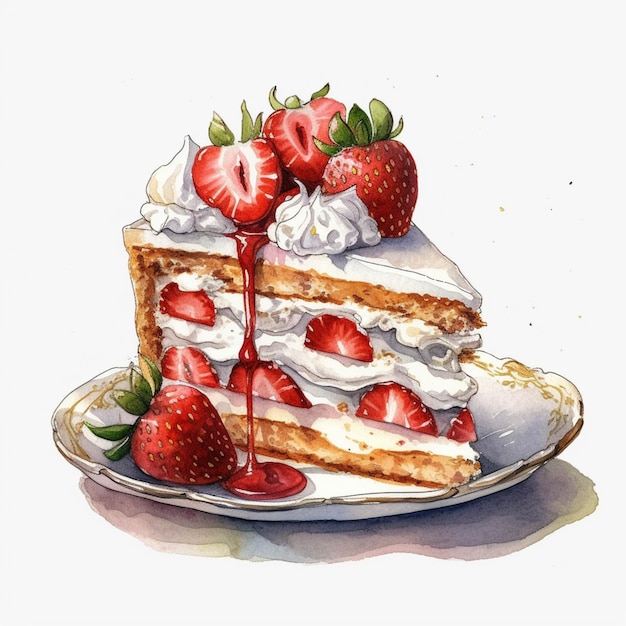 Hay un trozo de tarta con fresas en un plato ai generativo