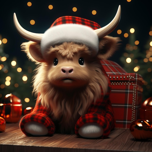 hay una vaca muy linda que lleva un sombrero de Santa y un suéter generativo ai