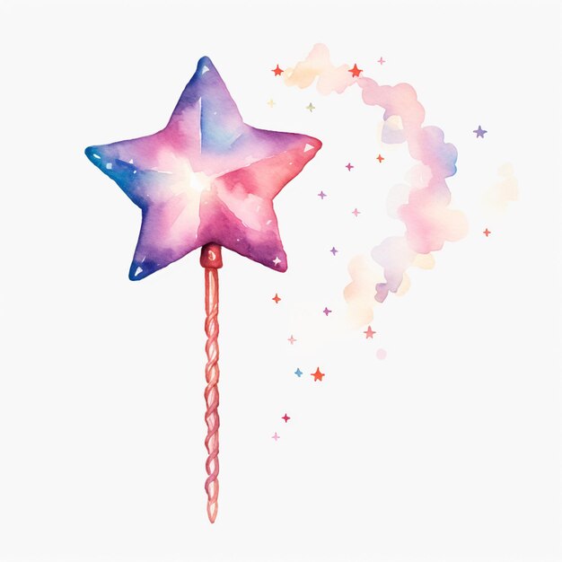 hay una varita en forma de estrella rosa y azul con una estrella en ella ai generativa