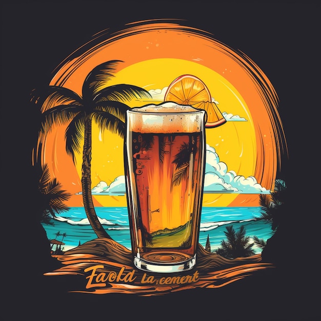 hay un vaso de cerveza con una rebanada de limón en la playa generativo ai