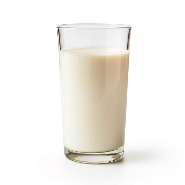 hay un vaso de leche sobre una superficie blanca ai generativa