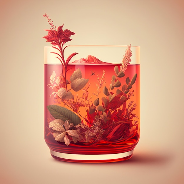 hay un vaso de té con una flor en él generativo ai