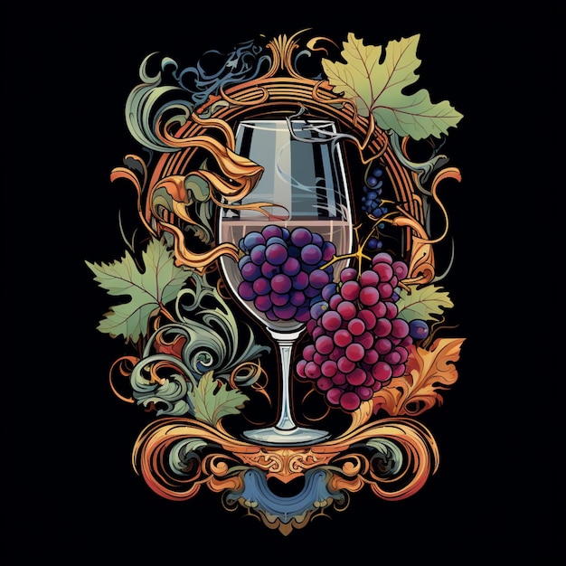 Foto hay un vaso de vino con uvas y hojas en él generativo ai