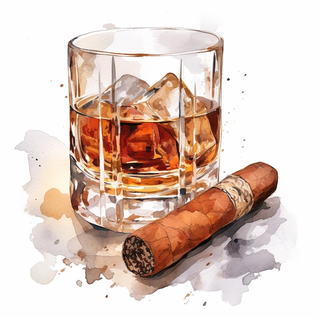 Hay un vaso de whisky y un cigarro en la mesa generativo ai