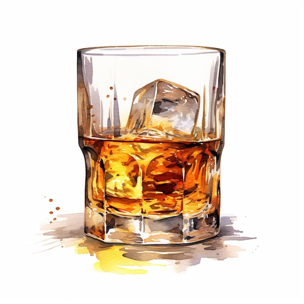 hay un vaso de whisky con hielo en las rocas ai generativo