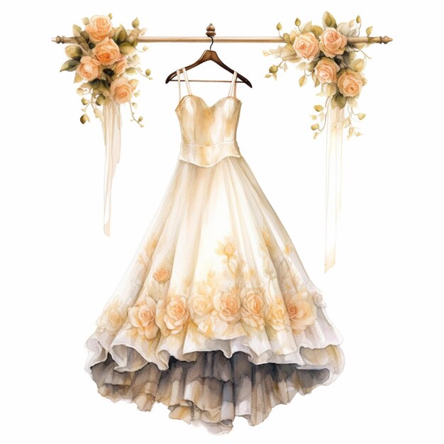 hay un vestido colgado en un estante de ropa con flores generativa ai