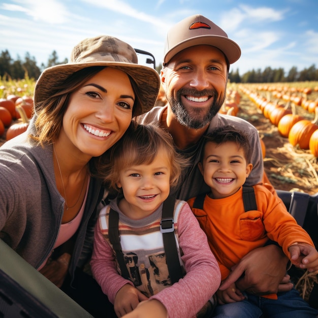 Hayride por um canteiro de abóboras com a família