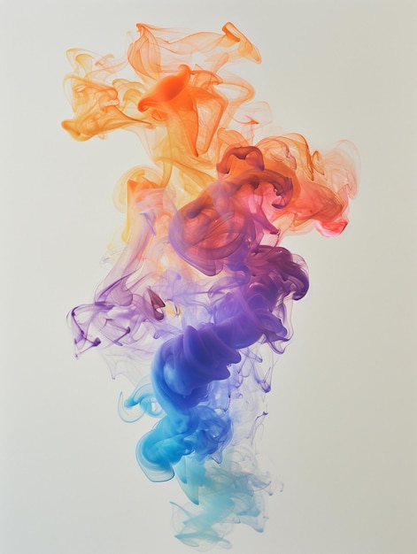 haz de humo multicolor contra un fondo blanco sencillo