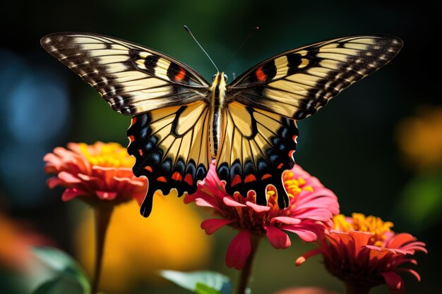 Haz un zoom en los delicados patrones de las alas de una mariposa mientras aterriza en una flor vibrante