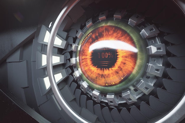 Hazel cyber eye Concept de tecnologías futuras Renderizado en 3D en primer plano