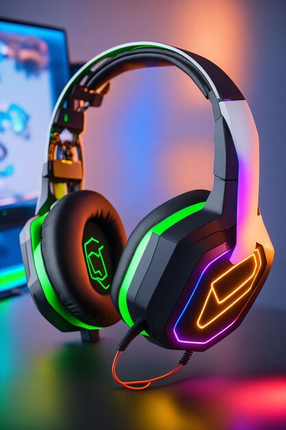 Headset-Gamer mit Neonlichtern