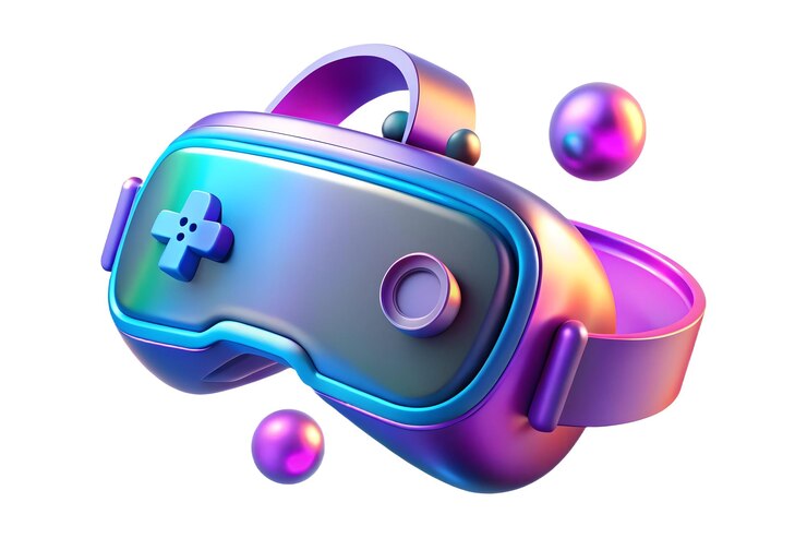Foto headset de realidad virtual holográfica 3d con elementos flotantes concepto como un auricular de realidad virtual con elementos holográficos flotantes e