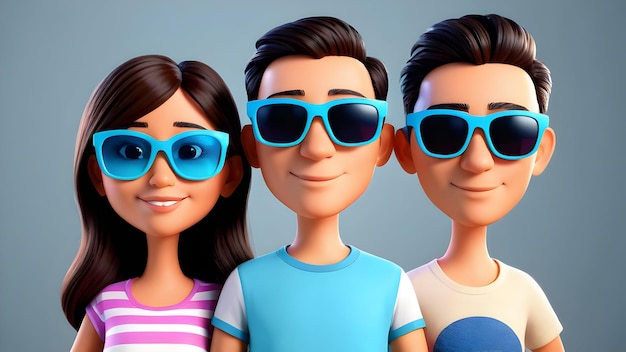 Headshot de uma família de desenhos animados em 3D