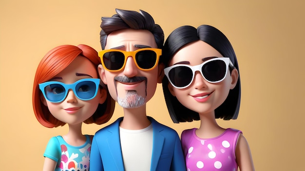 Headshot de uma família de desenhos animados em 3D