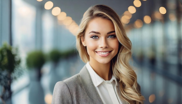 Headshot einer strahlenden Frau, die Zuversicht und Freude ausstrahlt, während sie die Augen mit der Kamera verbindet