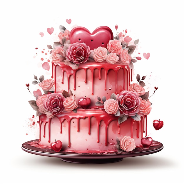 Heart Cake Valentine Sublimation Clipart fundo branco colorido