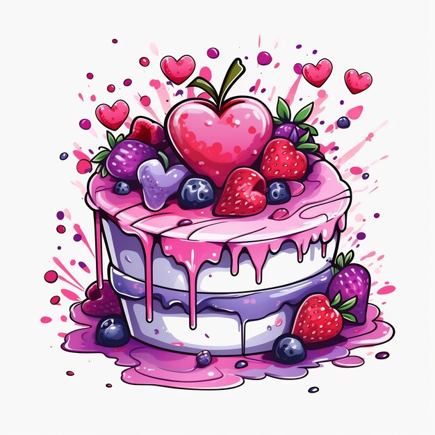 Heart Cake Valentine Sublimation Clipart fundo branco colorido