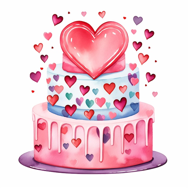 Heart Cake Valentine Sublimation Clipart fundo branco colorido