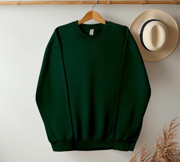 Foto heather verde boho sweatshirt pendurado com ambas as mangas mockup pacote