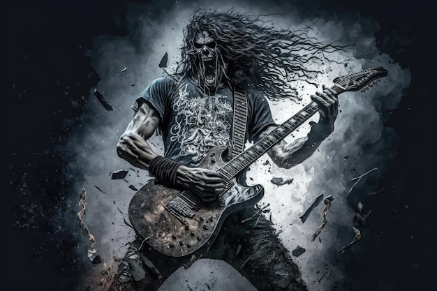 Heavy-Metal-Gitarrist, der auf seiner Gitarre fetzt und atemberaubende Soli kreiert