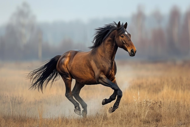 Heben Sie die Bewegung und Schönheit eines frei galoppierenden Pferdes hervor