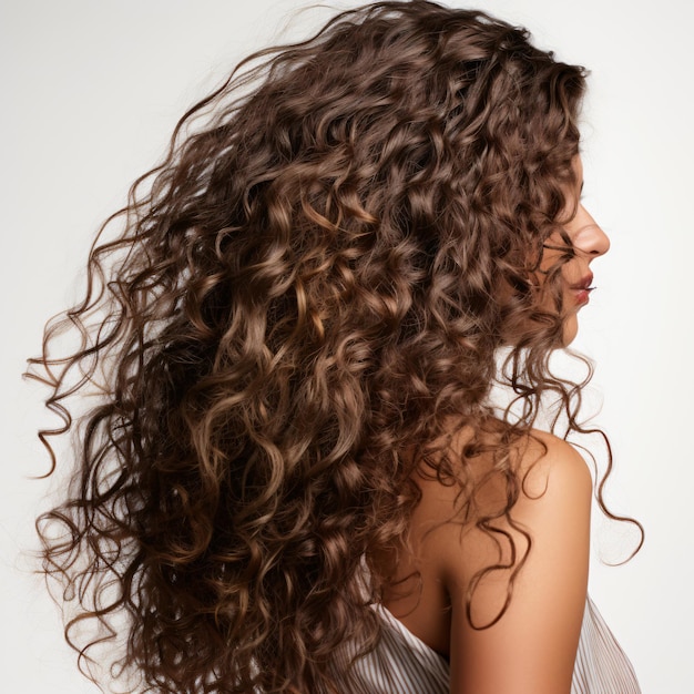 Una hebra de cabello rizado hermoso sobre un fondo blanco