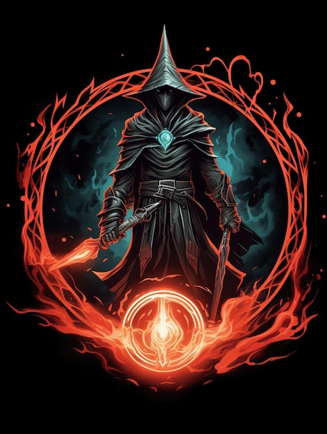El hechicero oscuro invoca el diseño de la camiseta mágica para el diseño de impresión