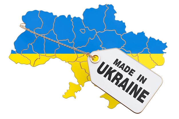 Foto hecho en ucrania concepto de renderización 3d aislado sobre fondo blanco