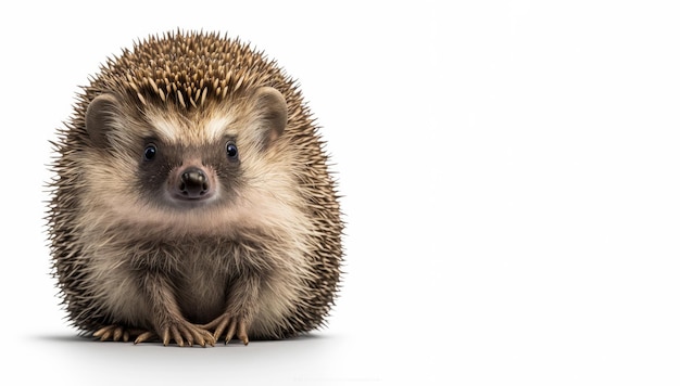 Hedgehog está sentado na frente do fundo branco Generative AI