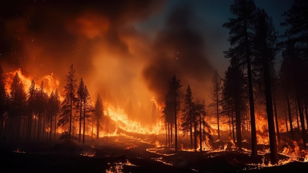 Heftige Flammen durch einen gewaltigen Waldbrand