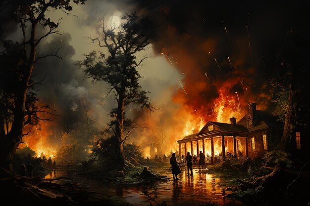Heftige Flammen verschlingen amerikanisches Wohnhaus während eines Brandes