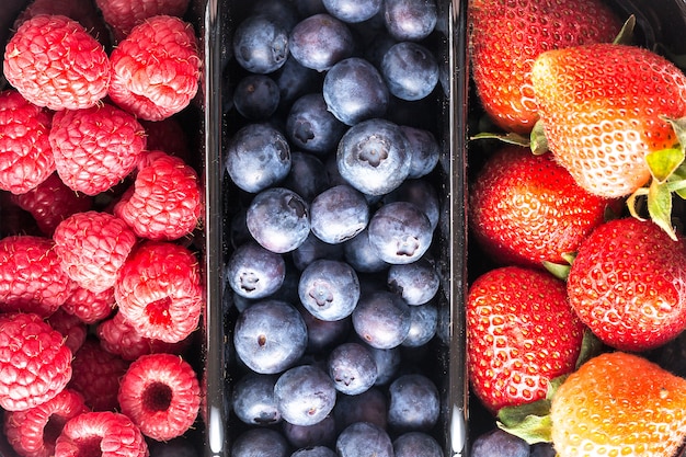 Heidelbeeren, Erdbeeren und Himbeeren